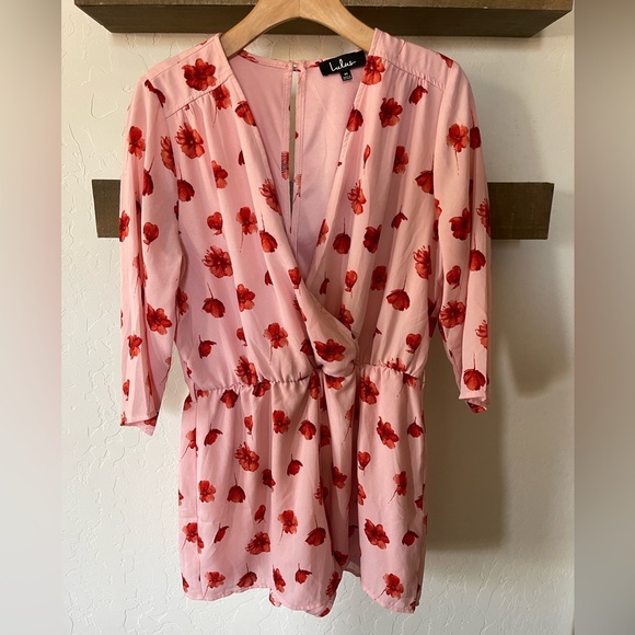 Lulu’s| Delvy Blush Pink Floral Print Surplice Romper, Barbiecore Style••• - Picture 5 of 16